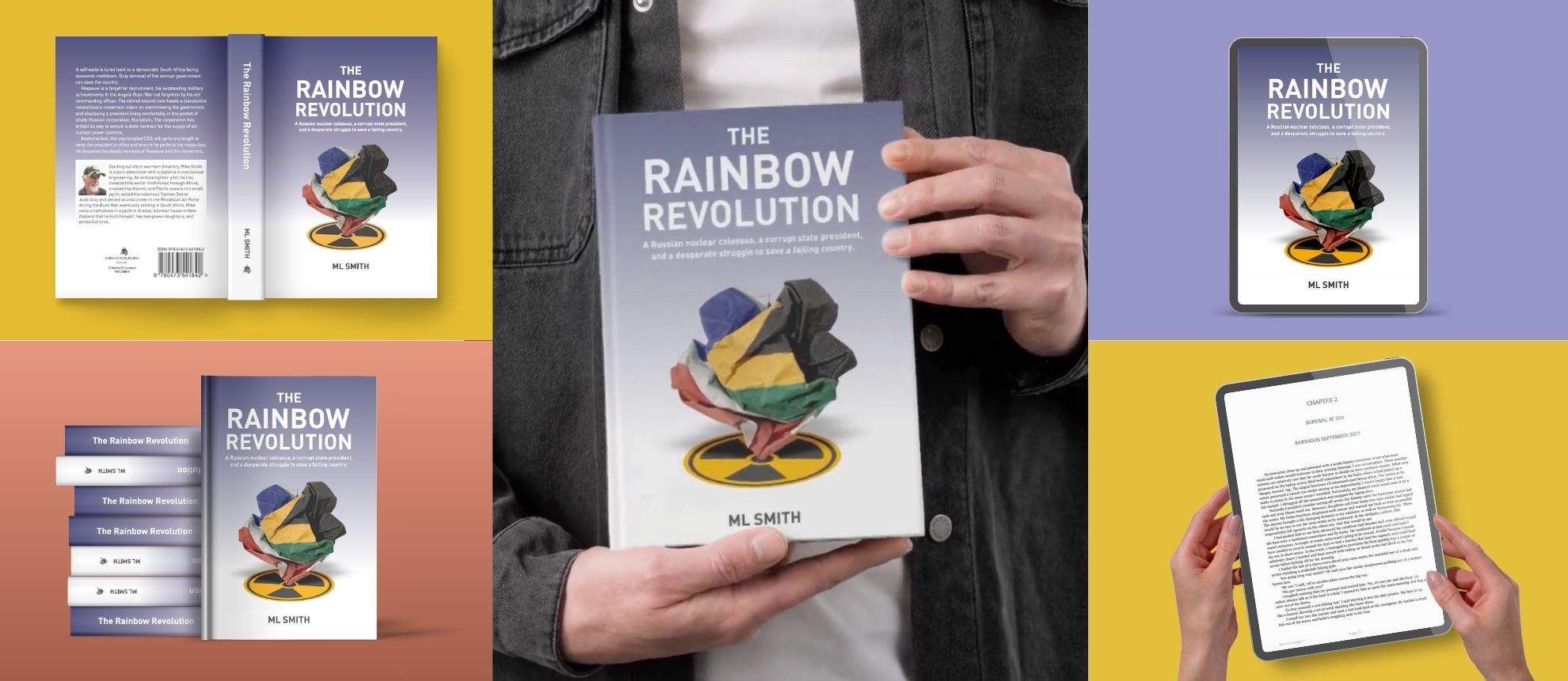 Banner for an article on the cover design process behind The Rainbow Revolution book by Mike Smith. The image shows a series of mockups of the book cover including the spread, stack of books, and epub page.